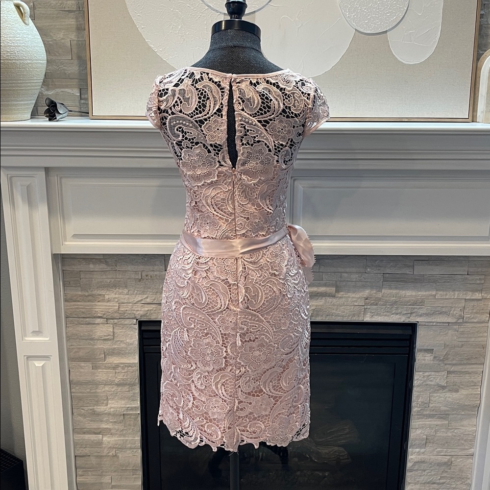 Adrianna Papell Lace Cap-Sleeve Illusion Sheath Dress Size 4 - Picture 7 of 8